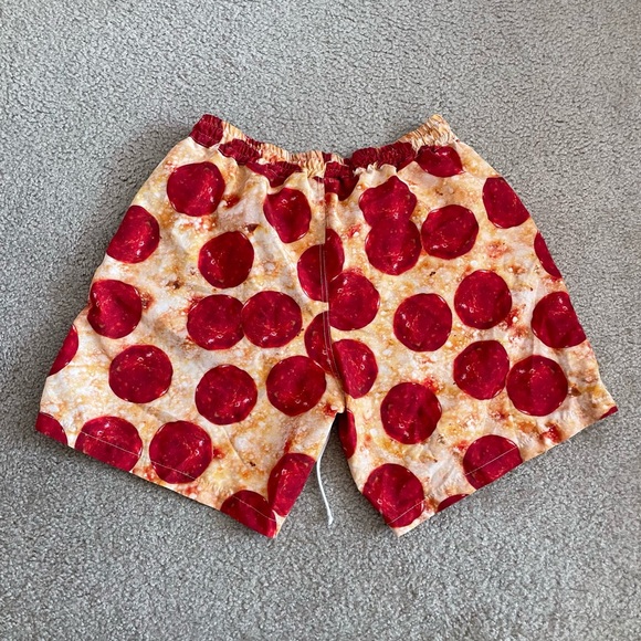 Men’s Rage On Swim Trunk Shorts Pizza Pattern Size L Waist Tie - Picture 2 of 3